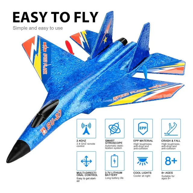 SU-35 RC Foam Plane - 2.4G Remote Control Glider with LED Night Lights